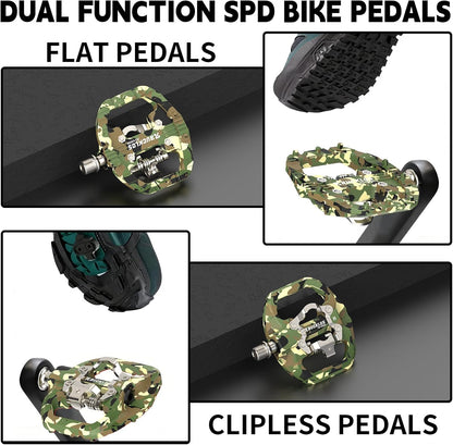 Mountain Bike Pedals Clip in and Flat Platform Dual Sided, Lightweight Nylon Clipless Pedals
