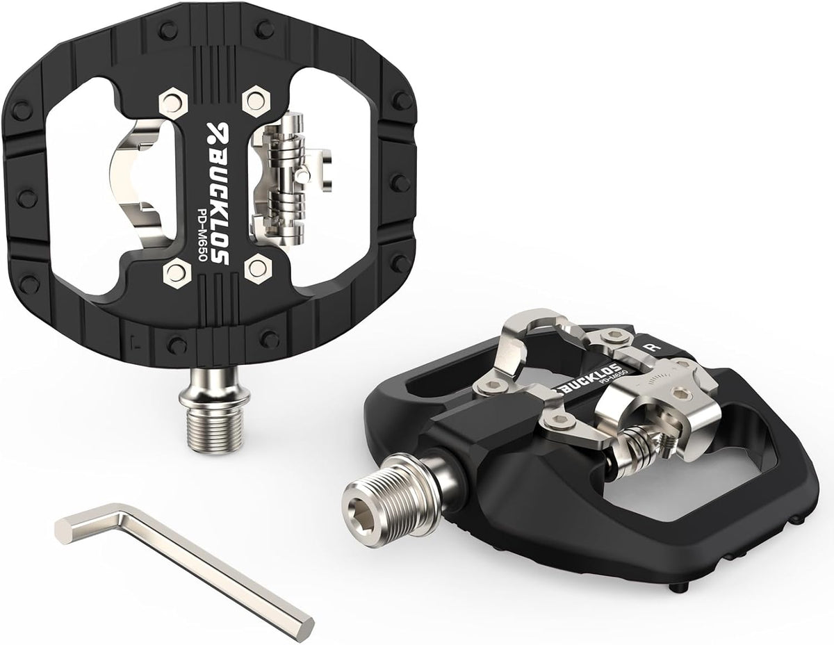Mountain Bike Pedals Clip in and Flat Platform Dual Sided, Lightweight Nylon Clipless Pedals
