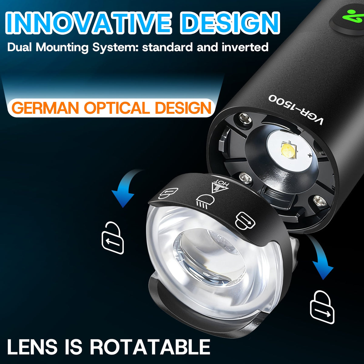 1200/1500 Lumen bike headlight with 5 modes, battery